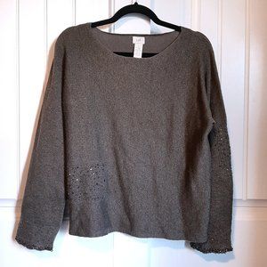 VTG J. Jill Bronze Metallic Wool Blend Sweater Bead Patch Detail SZ M
